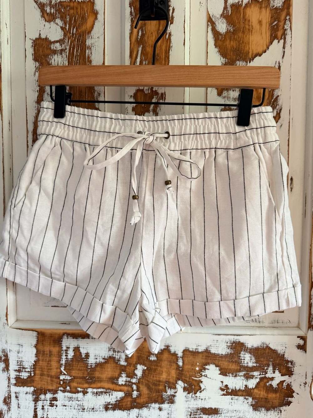 ☀️Urban Daizy Pinstripe Linen Blend Shorts Coastal Mediterranean Resortwear